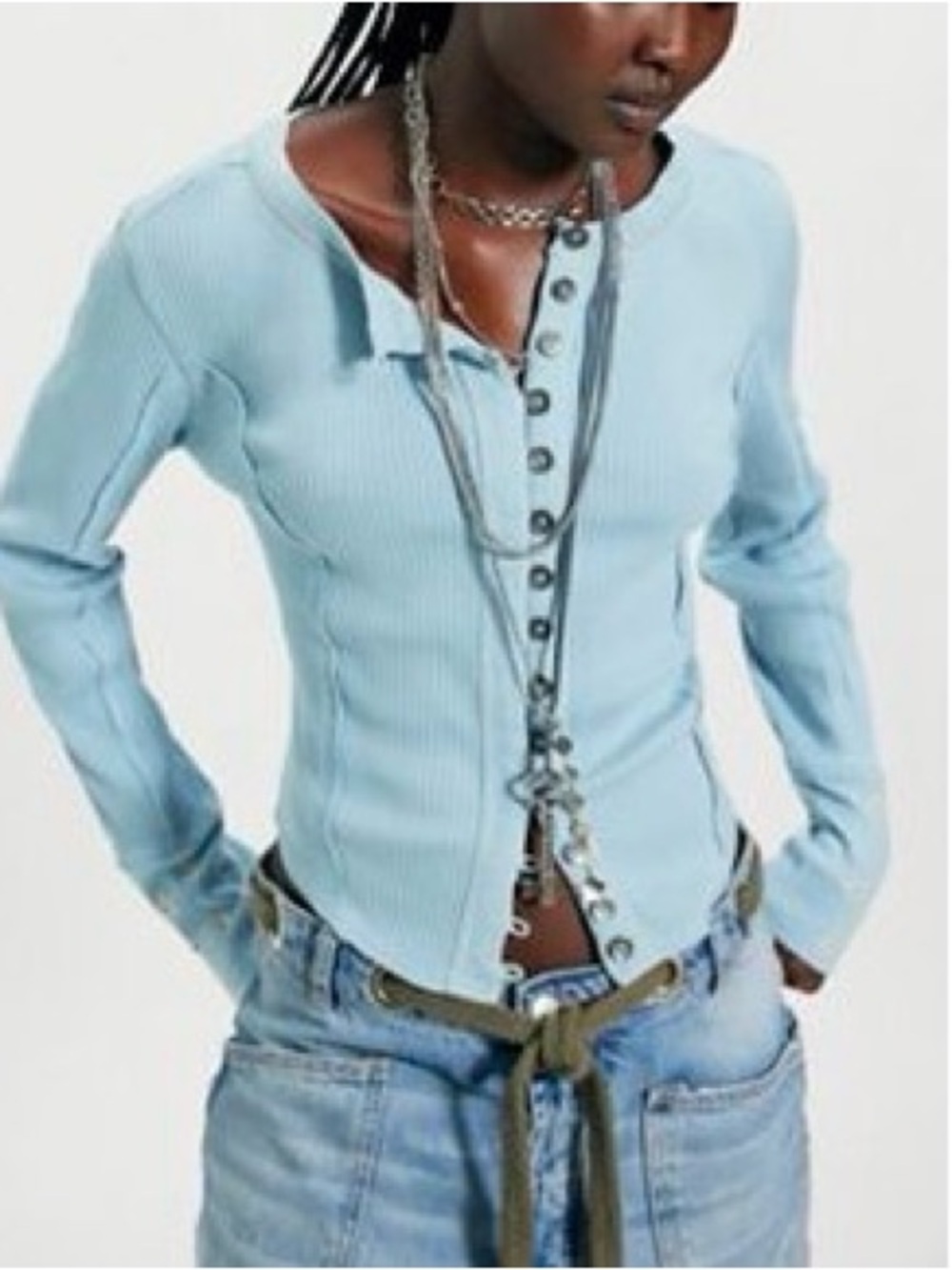 Free People-Daria Cuff Cardi-LS cuff-Ribbed Shirt-New-Boho-S